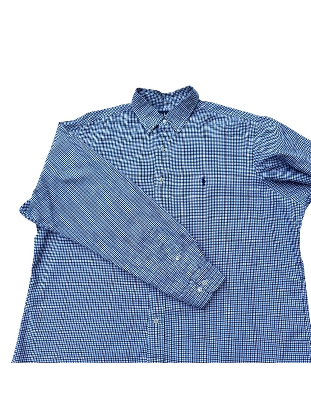 Ralph Lauren Long Sleeve Button Down Shirt Size 17.5 XL Classic Fit Blue Plaid - Picture 1 of 10